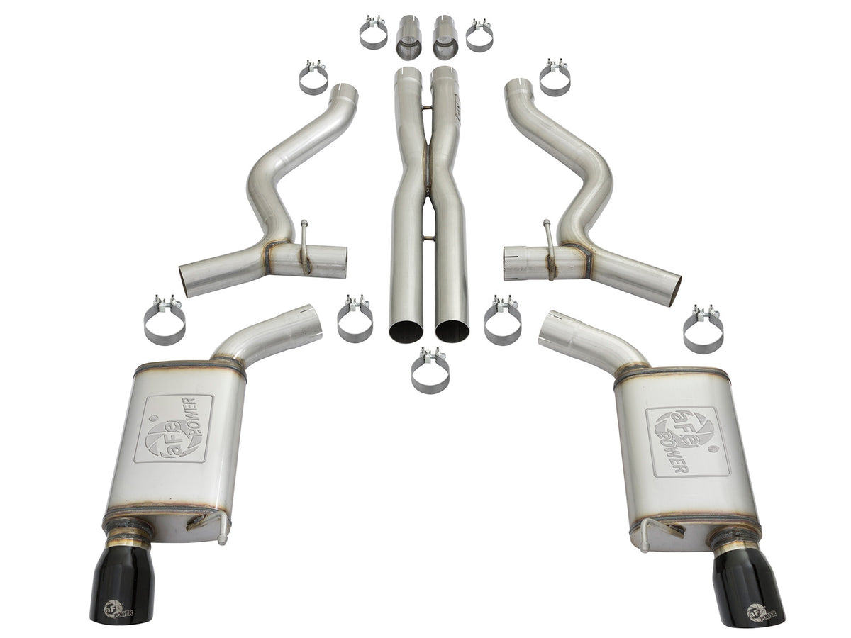 aFe 3in SS Cat-Back Exhaust w/ Black Tips | Ford Mustang GT/V6 (15-17) (49-33072-1B)