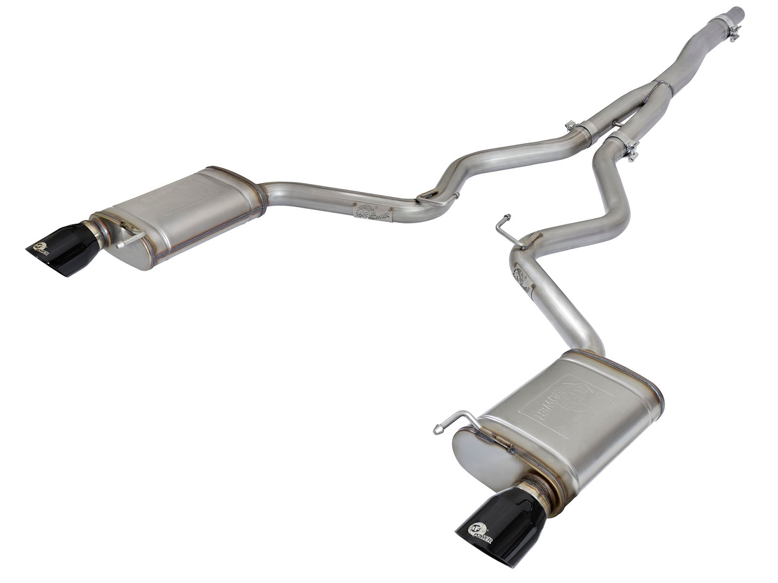 aFe 3in to 2.5in SS Cat-Back Exhaust w/ Black Tip | Ford Mustang EcoBoost (15-16) (49-33084-B)