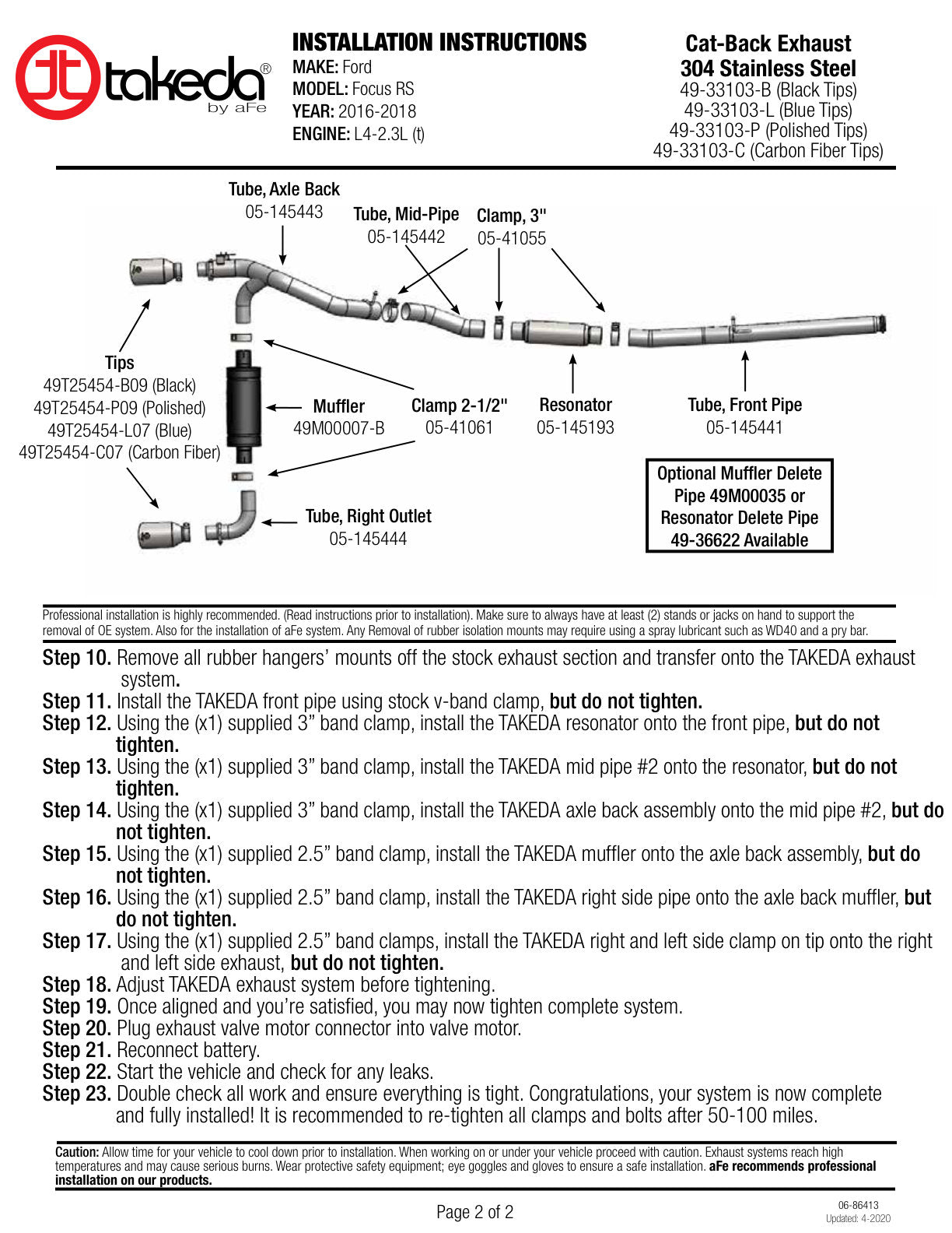 aFe Takeda 3in SS Cat-Back Exhaust | Ford Focus RS 2.3L (16-18) (49-33103-P)