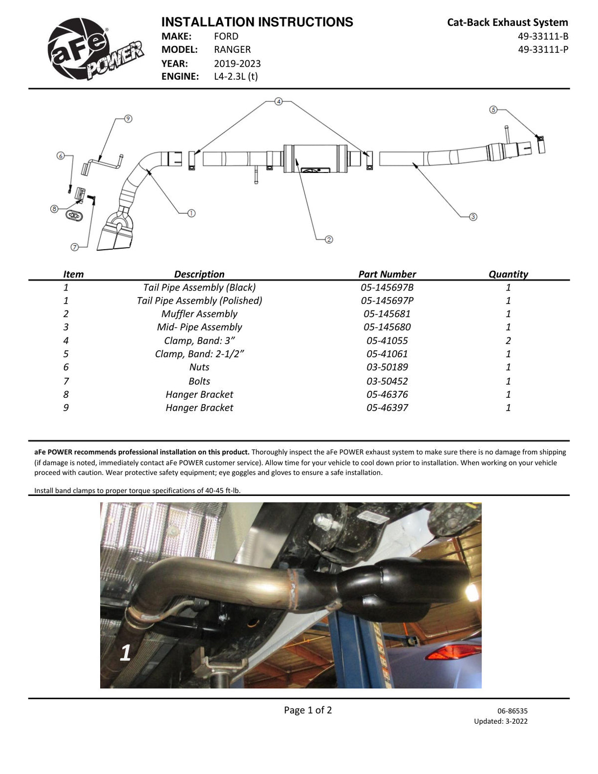 aFe 3in Cat-Back Exhaust Side Exit w/ Black Tips | Ford Ranger (19) (49-33111-B)
