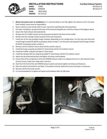 aFe 3in Cat-Back Exhaust Side Exit w/ Black Tips | Ford Ranger (19) (49-33111-B)