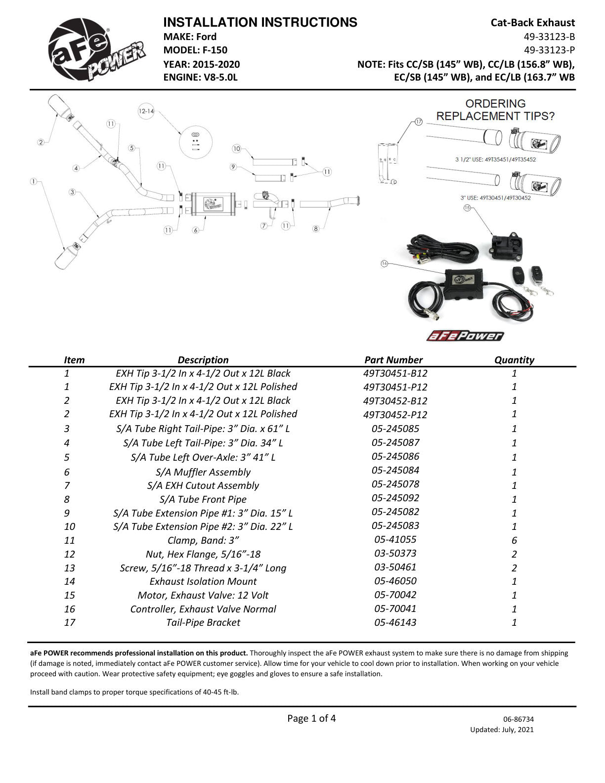 aFe Gemini XV 3in SS Cat-Back w/ Cut-Out | Ford F-150 V6 2.7/3.5L (20-21) (49-33123-B)