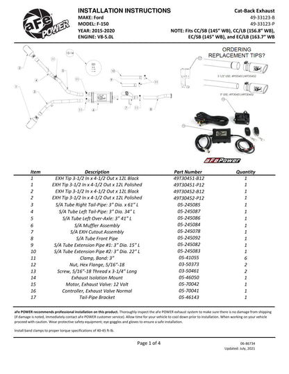aFe Gemini XV 3in SS Cat-Back Exhaust | Ford F-150 V6 2.7/3.5L (20-21) (49-33123-P)
