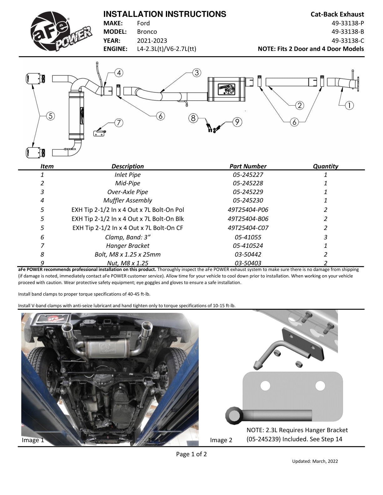 aFe Vulcan Series 3in to 2.5in SS Cat-Back Exhaust | Ford Bronco (21-22) (49-33138-P)