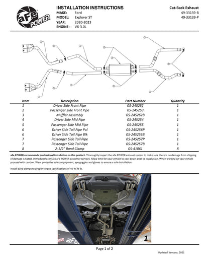 aFe MACH Force-Xp 2.5in SS Cat-Back Exhaust w/ Polished Tip | Ford Explorer (20-22) (49-33139-P)