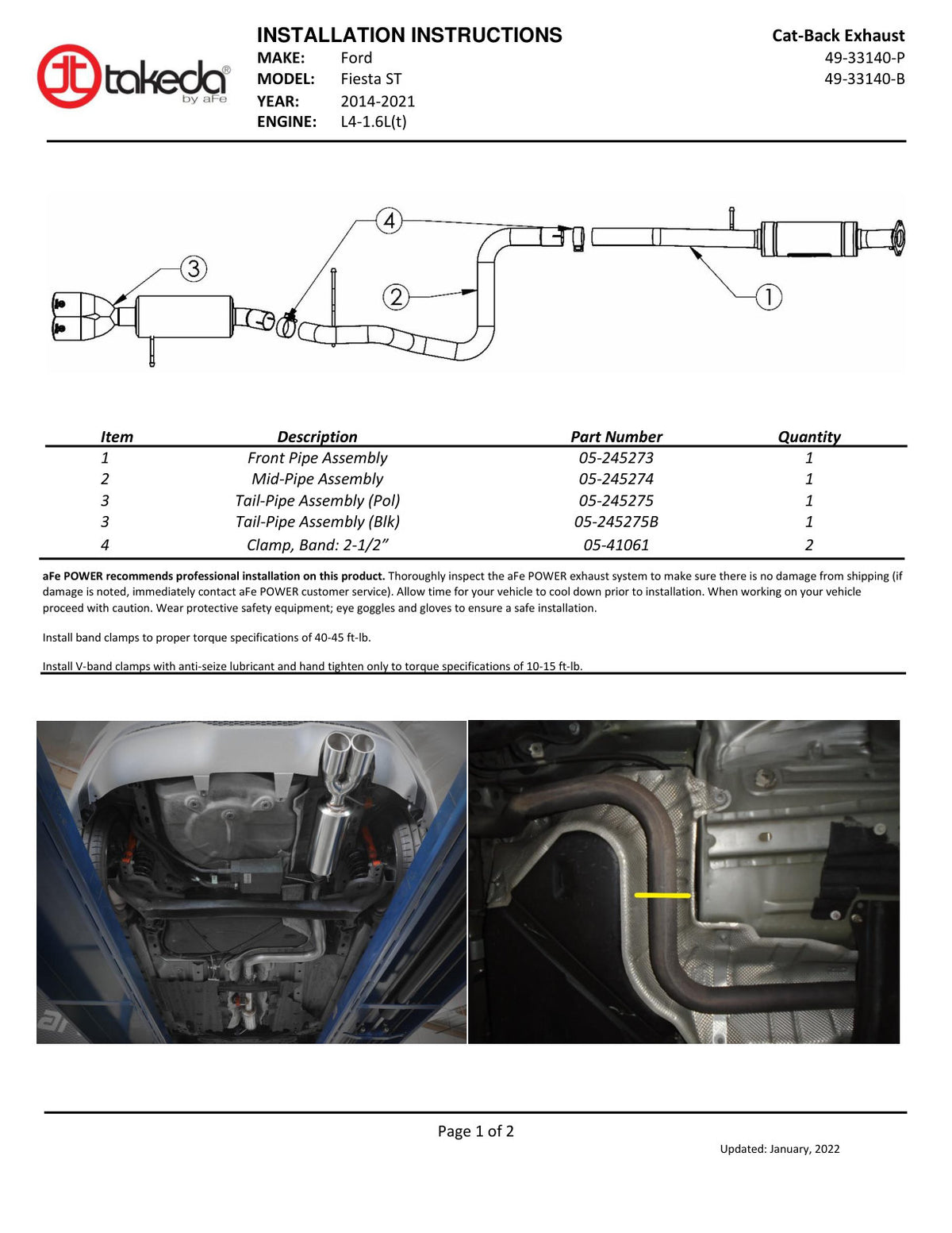 aFe Takeda 2.5in SS Cat-Back Exhaust | Ford Fiesta ST (14-19) (49-33140-P)