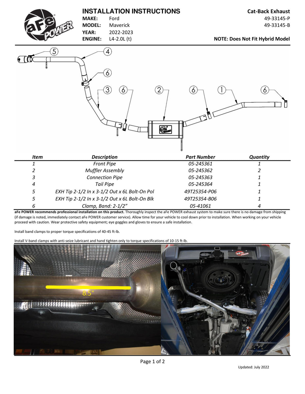 aFe Vulcan 2.1/2in SS Cat-Back Exhaust | Ford Maverick 22-24 (49-33145-P)