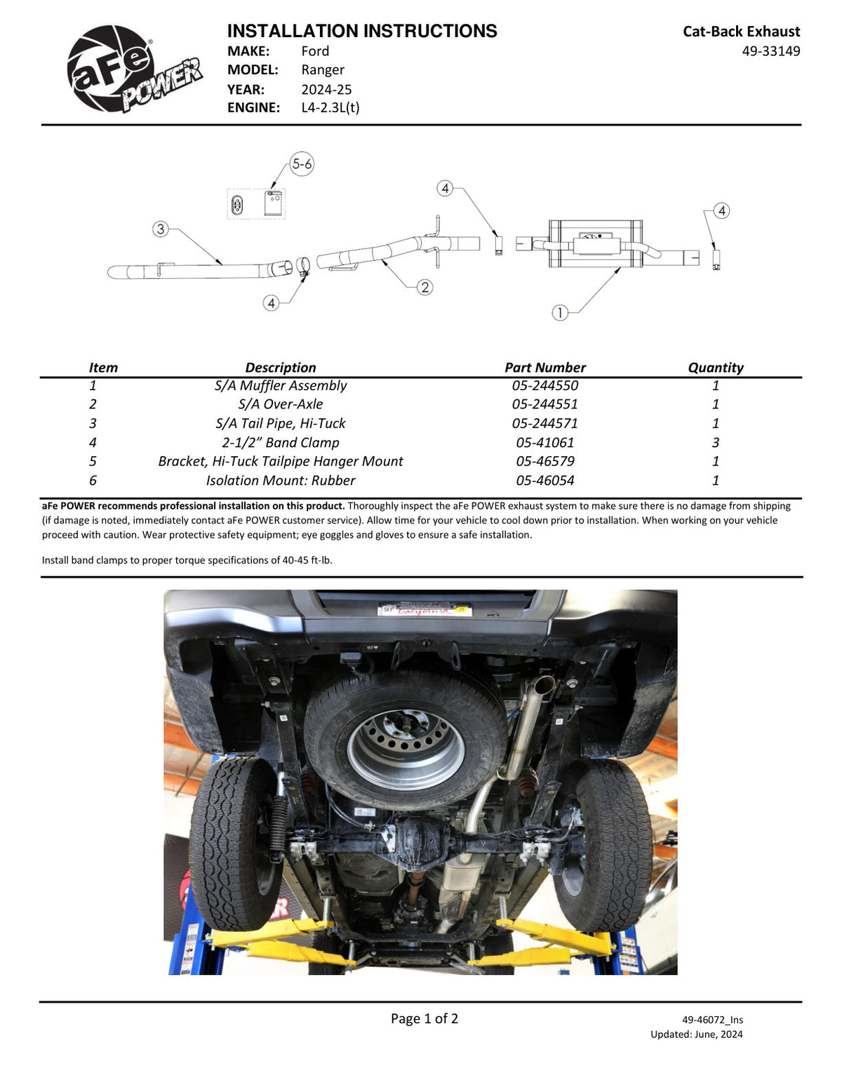 aFe 2.5in SS Cat-Back Exhaust | Ford Ranger L4-2.3L (24+) (49-33149)