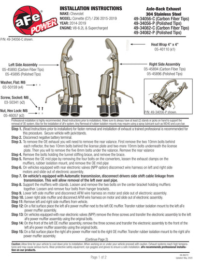 aFe MACH Force-Xp 3in-2.5in SS Axle-Back Exhaust Corvette V8-6.2L (14-17) (49-34056-P)