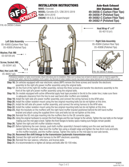 aFe MACH Force-Xp 3in-2.5in SS Axle-Back Exhaust Corvette V8-6.2L (14-17) (49-34056-P)