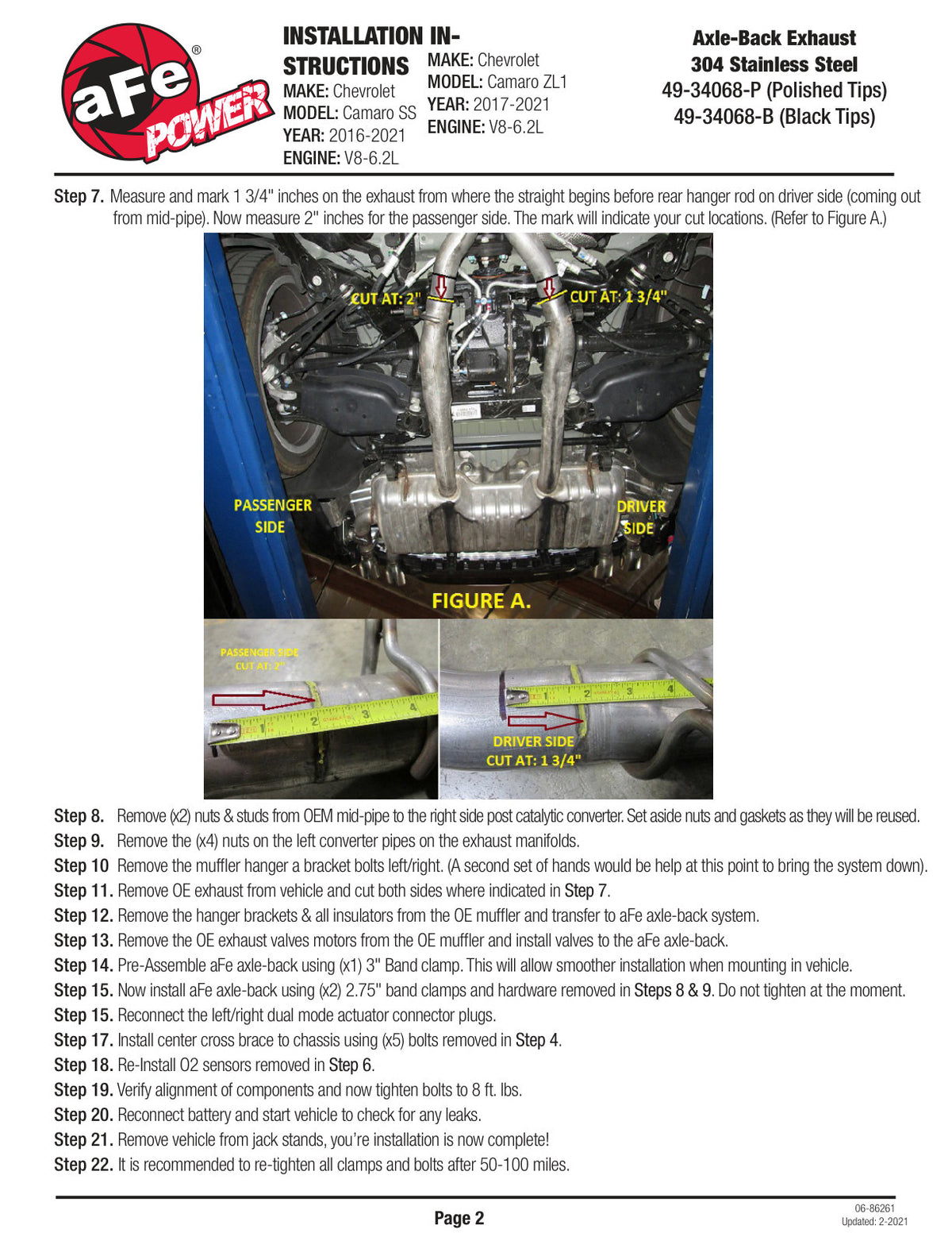 aFe 3in SS Axle-Back | Chevy Camaro SS ZL1 (16-17) (49-34068-B)