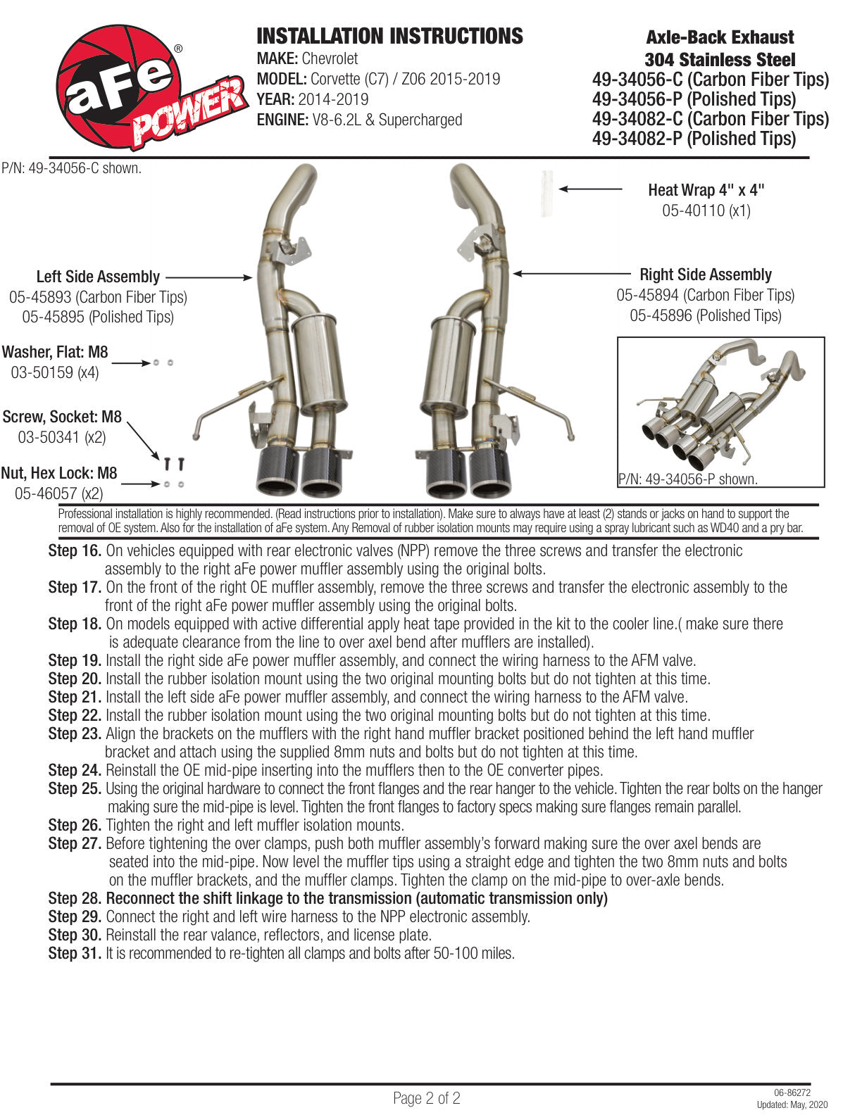 aFe MACH Force-Xp 3in-2.5in 304 SS Axle-Back Exhaust | Chevy Corvette Z06 (15-17) (49-34082-P)