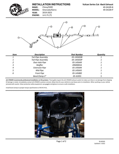 aFe Vulcan SS 3in Cat-Back Exhaust | Silverado/Sierra 1500 L4-2.7L (19-24) (49-34109-P)