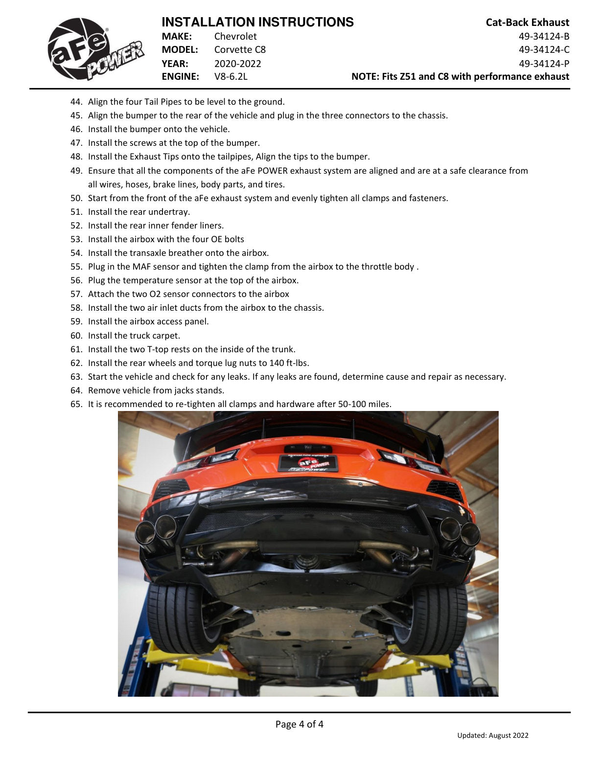 aFe MACH Force-Xp 3in to 2-1/2in Cat-Back Exhaust w/ NPP | Chevy C8 (20-21) (49-34124-C)