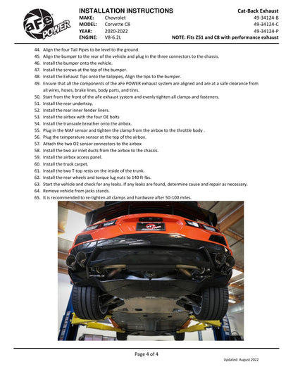 aFe MACH Force-Xp 3in to 2-1/2in Cat-Back Exhaust w/ NPP | Chevy C8 (20-21) (49-34124-C)