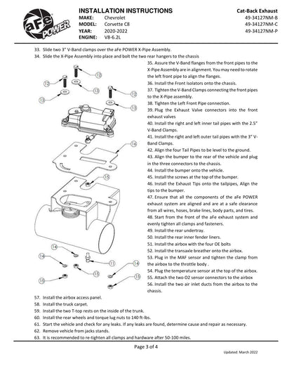 aFe MACH Force-Xp 3in to 2-1/2in 304 SS Cat-Back Exhaust | Chevy C8 (20-25) (49-34127NM-B)