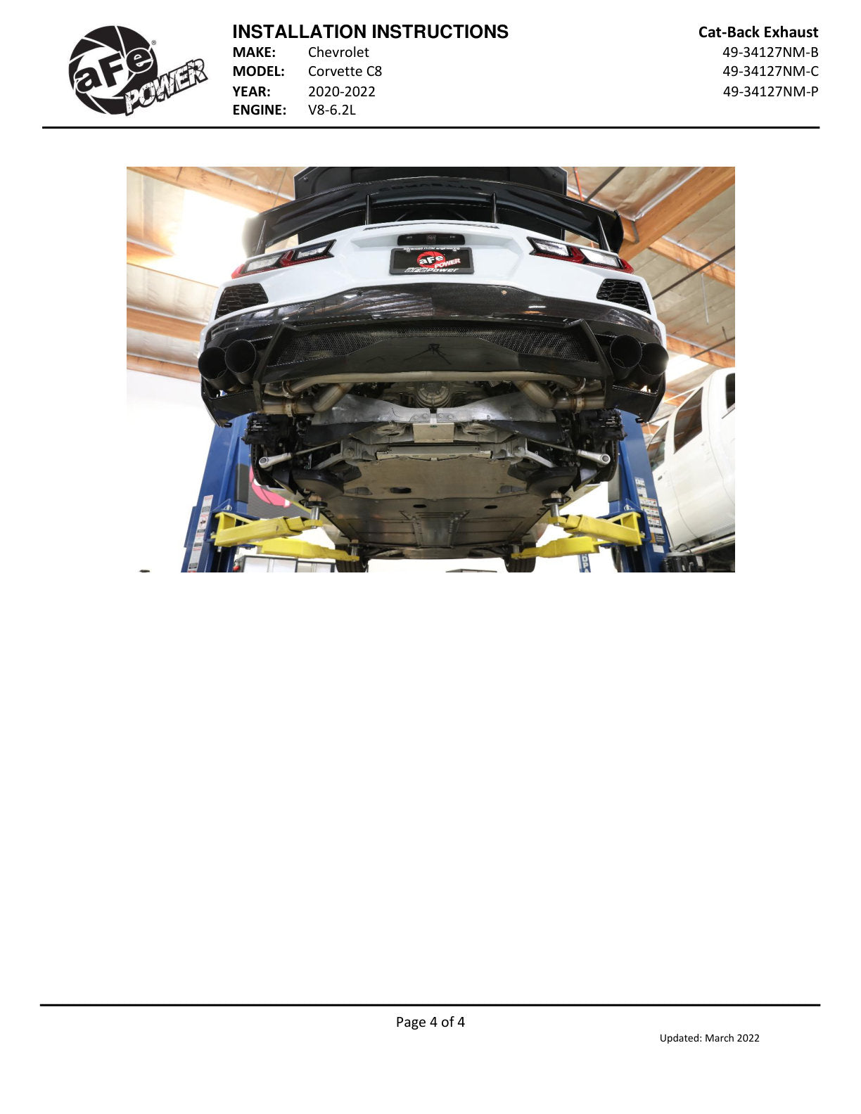 aFe MACH Force-Xp 3in to 2-1/2in 304 SS Cat-Back Exhaust | Chevy C8 (20-25) (49-34127NM-B)
