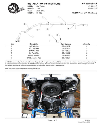 aFe Rebel XD 3in SS DPF-Back GM Trucks 19-26 (49-34129-P)