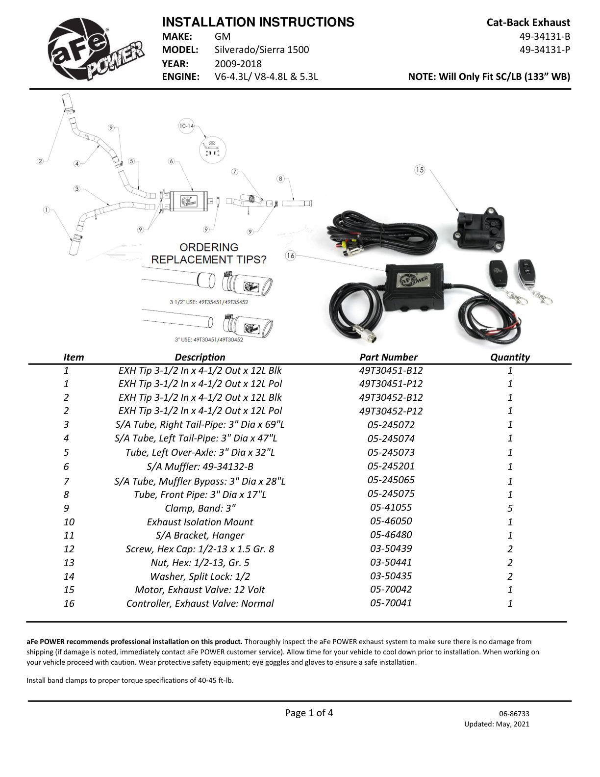 aFe Gemini XV 3in SS Cat-Back Exhaust w/ Cut-Out Black Tips | Silverado 1500 (09-18) (49-34131-B)