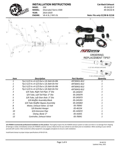aFe Gemini XV 3in SS Cat-Back Exhaust | Chevy Silverado 1500 LD (14-18) (49-34132-B)