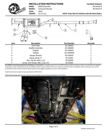 aFe Rebel 3IN SS Cat-Back Exhaust | GM Colorado/Canyon (23-24) (49-34142-B)