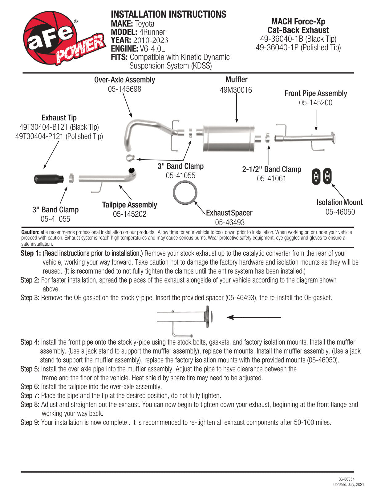 aFe 2-1/2in SS Cat-Back Exhaust | Toyota 4Runner V6 (10-19) (49-36040-1B)
