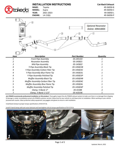 aFe Takeda 3in to 2.5in SS Cat-Back Exhaust | Toyota Supra 21-24 (49-36050-P)