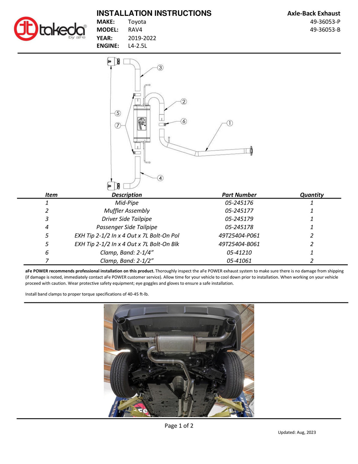 aFe 2-1/4-2-1/2 IN 304 SS Cat-Back Exhaust | Toyota RAV4 (19-21) (49-36053-P)