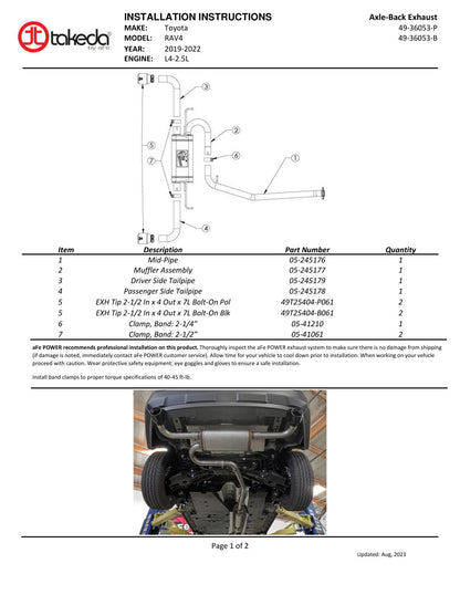 aFe 2-1/4-2-1/2 IN 304 SS Cat-Back Exhaust | Toyota RAV4 (19-21) (49-36053-P)