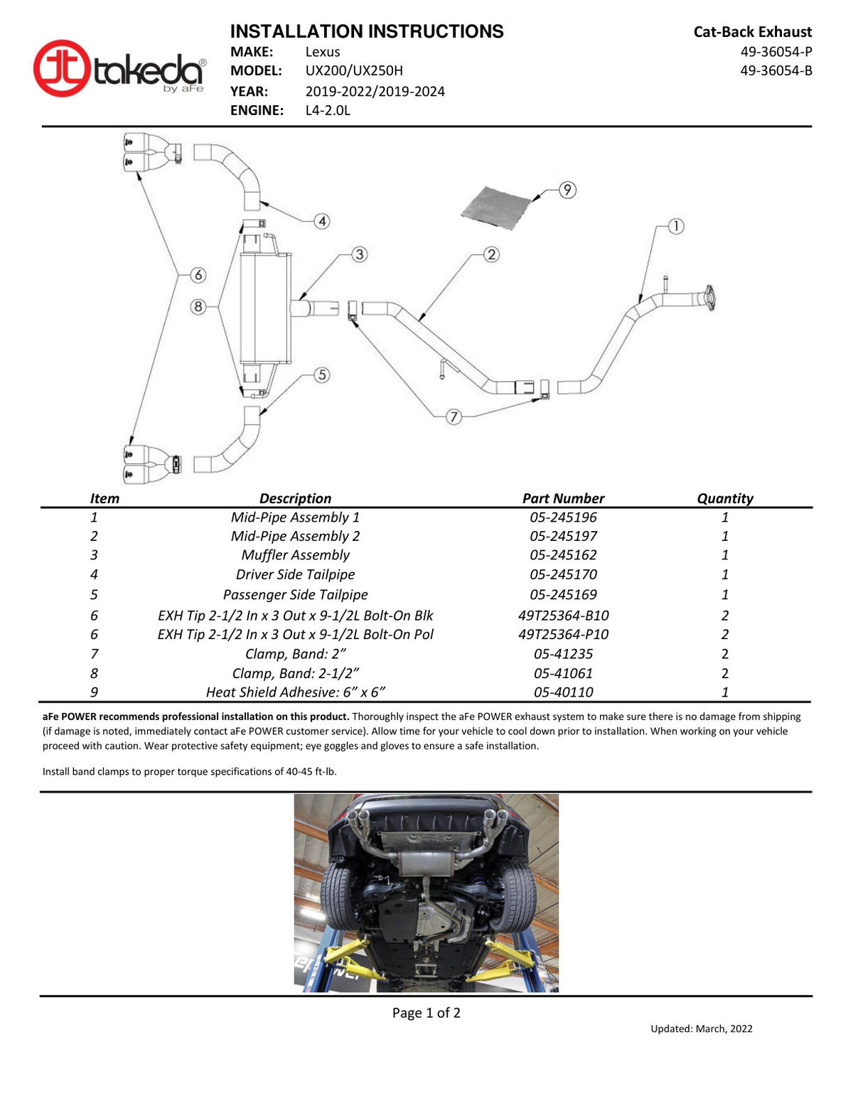 aFe 2in-2.5in Cat-Back Exhaust System | Lexus UX200 Takeda (49-36054-B)