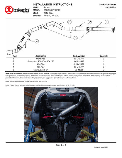 aFe Takeda 3in SS Cat-Back Exhaust | Subaru BRZ/FR-S/86 (13-22+) (49-36057-H)