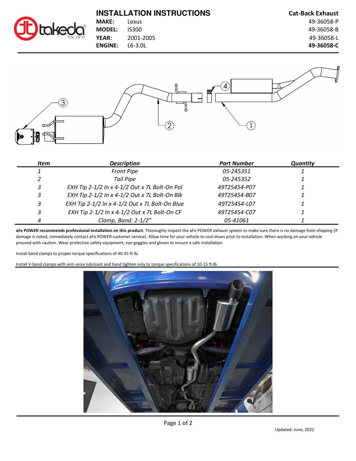 aFe Lexus IS300 01-05 L6-3.0L Takeda Cat-Back Exhaust System | Lexus IS300 (01-05) (49-36058-C)