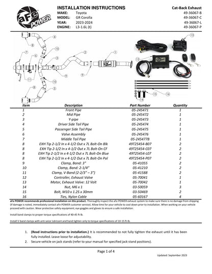aFe Gemini XV 3in to 2-1/2in SS Cat-Back Exhaust | Toyota GR Corolla (23-24) (49-36067-L)