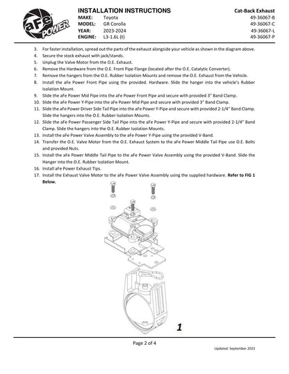 aFe Gemini XV 3in to 2-1/2in SS Cat-Back Exhaust | Toyota GR Corolla (23-24) (49-36067-L)