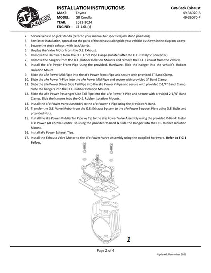 aFe Gemini XV 3in to 2-1/2in SS Cat-Back Exhaust | Toyota GR Corolla (23-24) (49-36070-P)