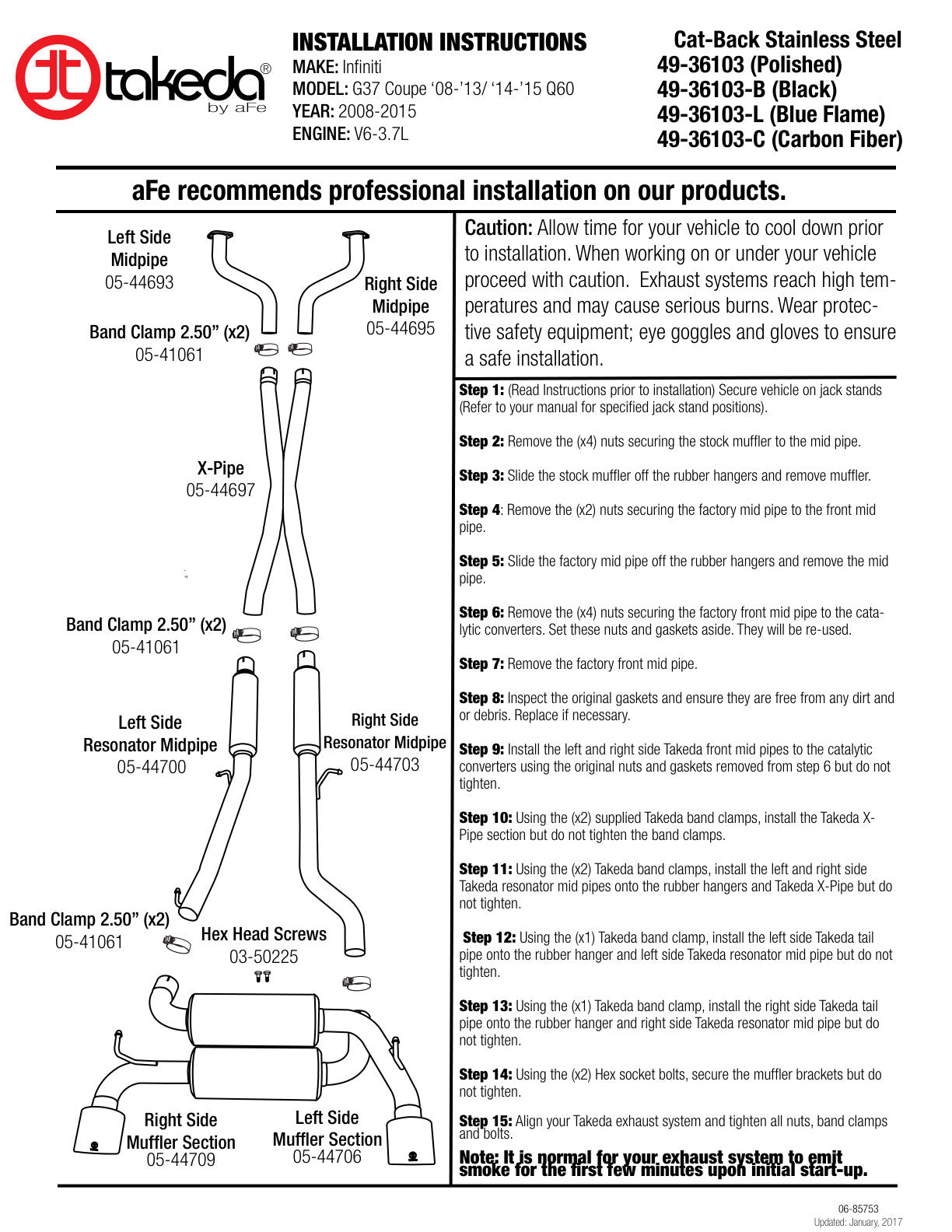 aFe Takeda 2.5in SS Cat-Back Exhaust | Infiniti G37/Q60 (08-16) (49-36103-C)