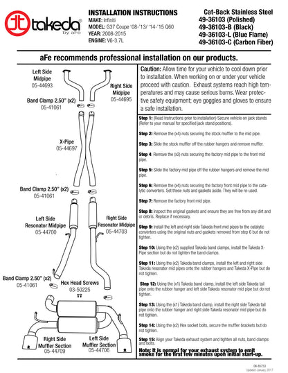 aFe Takeda 2.5in SS Cat-Back Exhaust | Infiniti G37/Q60 (08-16) (49-36103-C)