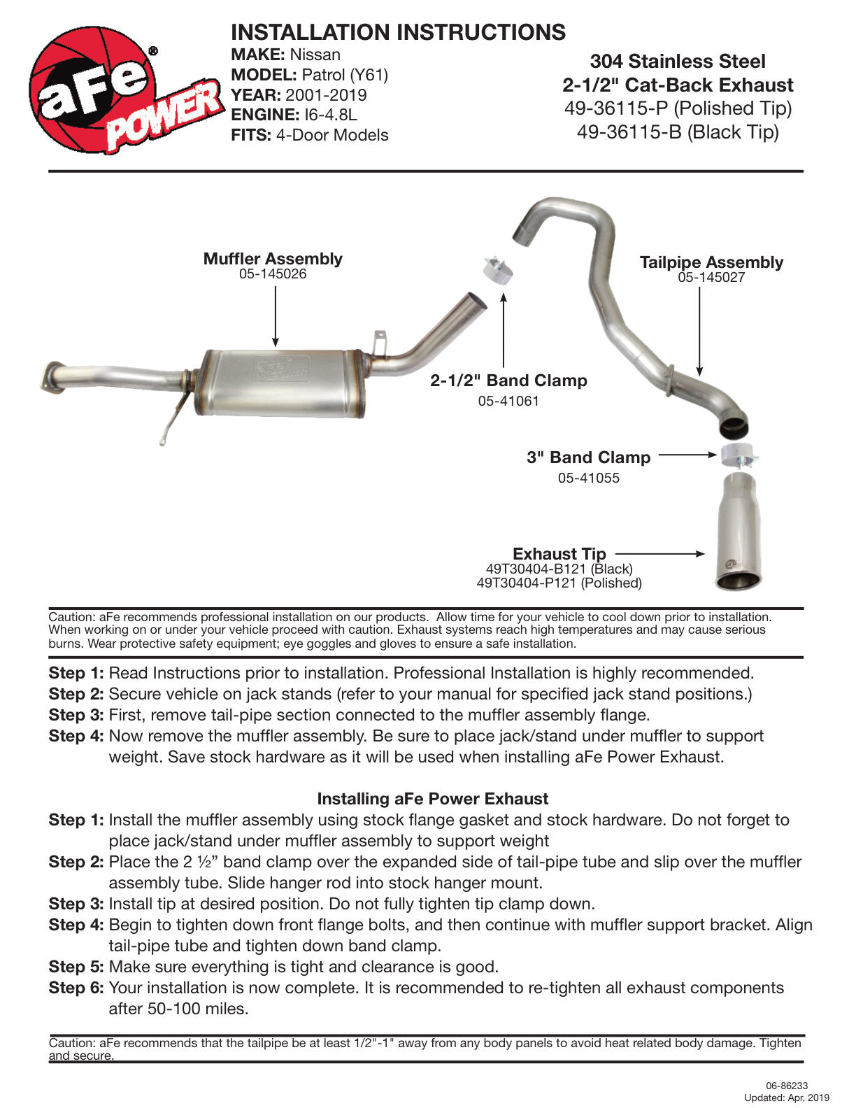 aFe MACH Force-Xp 2-1/2in SS Cat-Back Exhaust | Nissan Patrol Y61 (02-16) (49-36115-B)