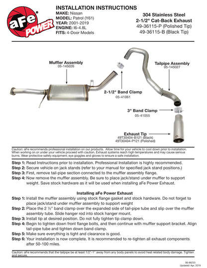 aFe MACH Force-Xp 2-1/2in SS Cat-Back Exhaust | Nissan Patrol Y61 (02-16) (49-36115-B)