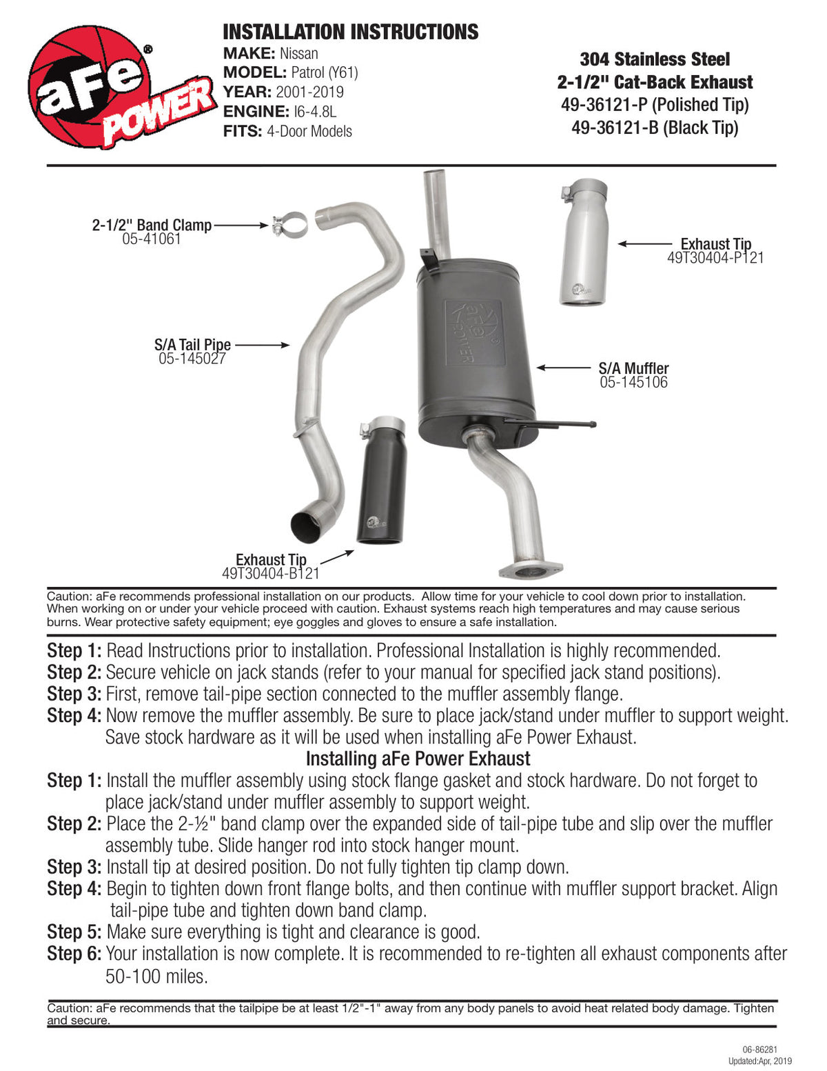 aFe MACH Force-Xp 2-1/2in SS Cat-Back Exhaust | Nissan Patrol Y61 (97-16) (49-36121-P)
