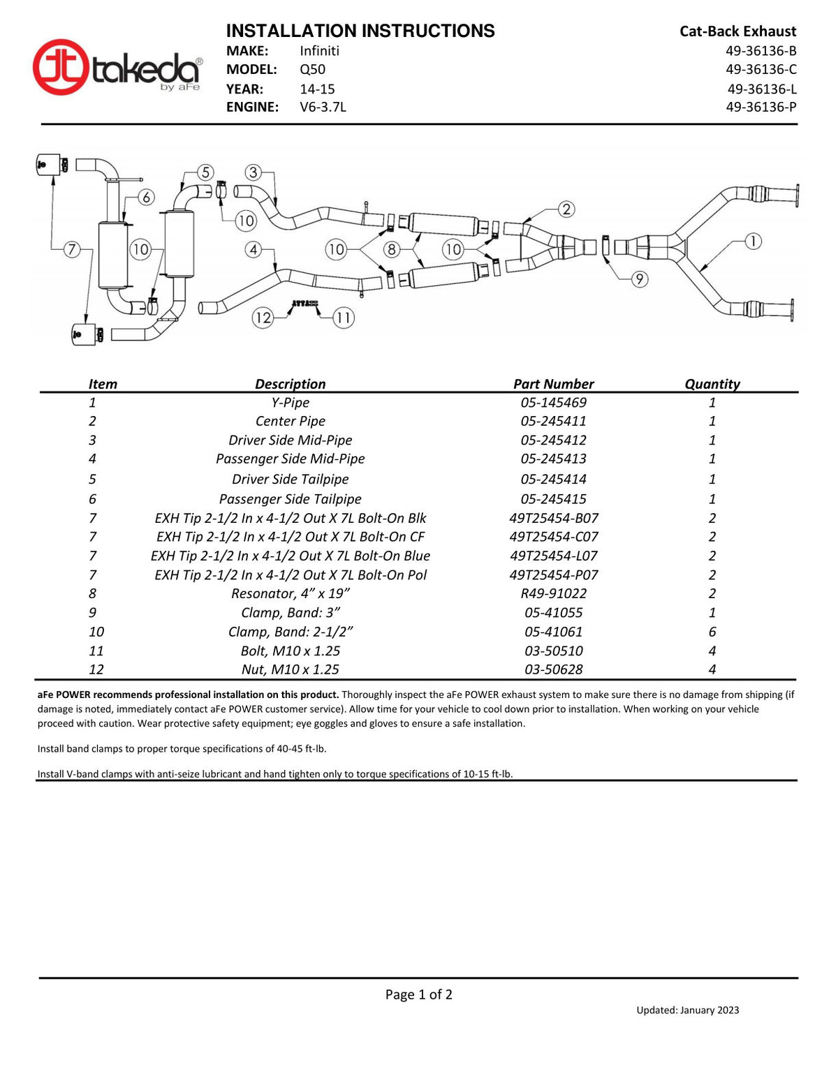 aFe Takeda 2.5in SS Cat-Back Exhaust | Infiniti Q50 3.7L (14-15) (49-36136-C)