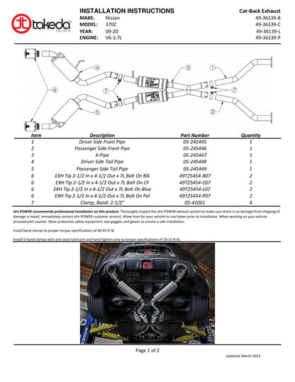 aFe Takeda Blue Flame Tip Cat-Back Exhaust System | Nissan 370Z (09-20) (49-36139-L)
