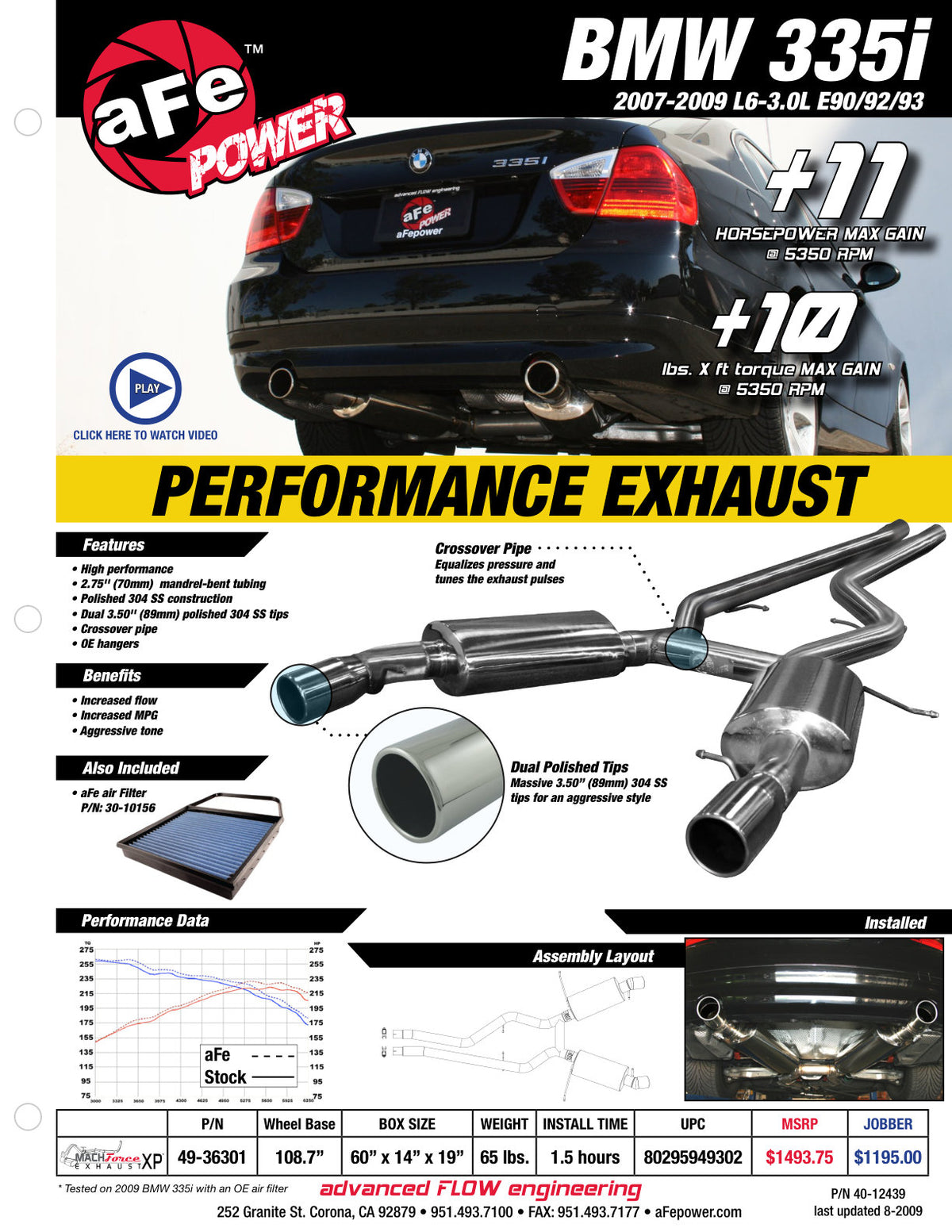 aFe MACH Force-Xp 2-3/4in SS Cat-Back | BMW 335i (E90/92) (07-09) (49-36301)