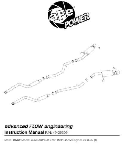 aFe 2.75in SS Cat-Back Exhaust | BMW 335i L6-3.0L N55 E90/E92 (11-12) (49-36306)