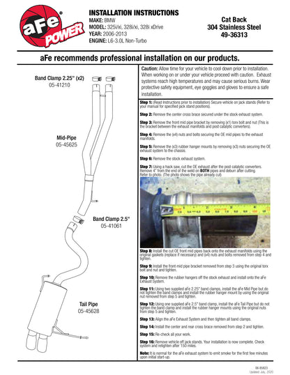 aFe 2.5in SS Cat-Back Exhaust | BMW 328i (07-13) E92/93 (49-36313)