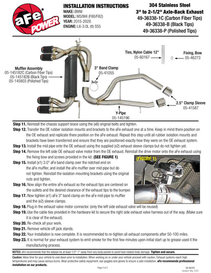 aFe 2.5in SS Axle-Back Exhaust w/ CF Tips | BMW M3/M4 (F80/82/83) (15-19) (49-36338-1C)