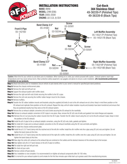 aFe 2.5in SS Cat-Back Exhaust BMW Z4 M Coupe/E86 (05-08) | (49-36339-B)