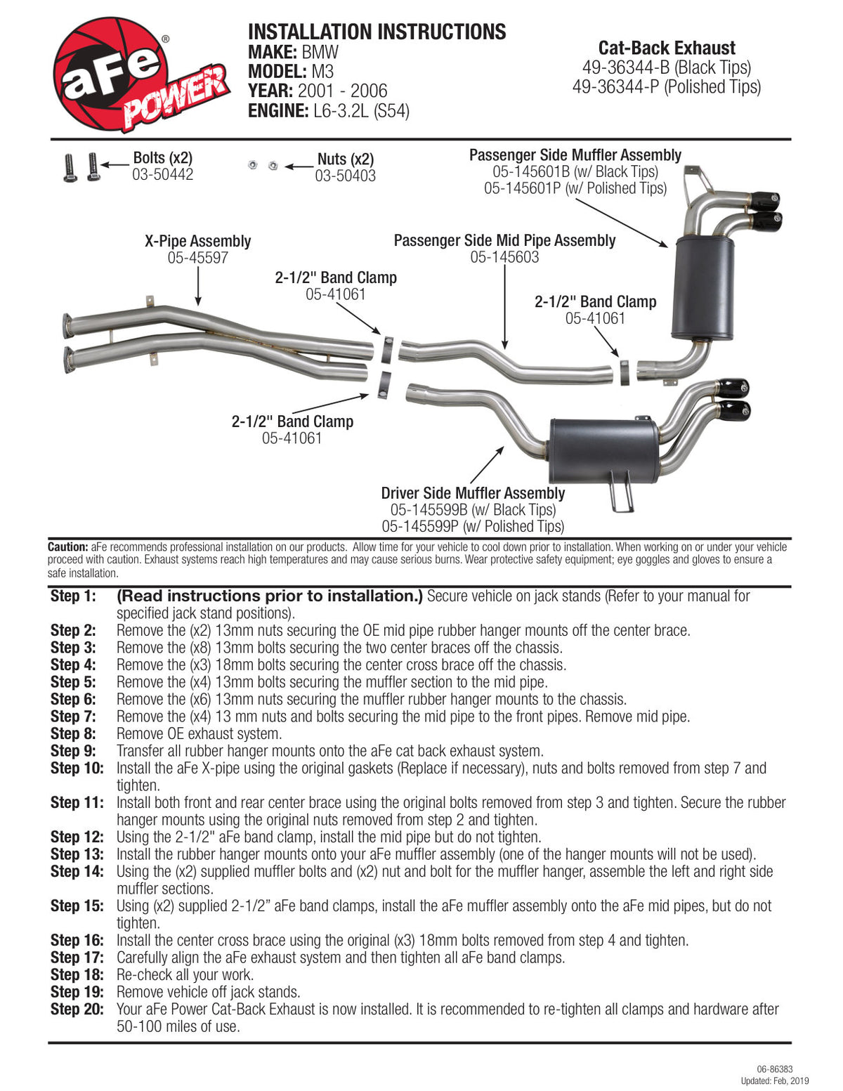 aFe 2.5in 304 Stainless Steel Cat-Back Exhaust w/ Polished Tips | BMW M3 (01-06) (49-36344-P)
