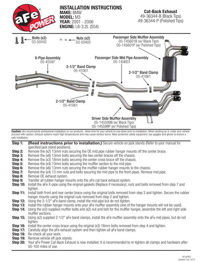 aFe 2.5in 304 Stainless Steel Cat-Back Exhaust w/ Polished Tips | BMW M3 (01-06) (49-36344-P)