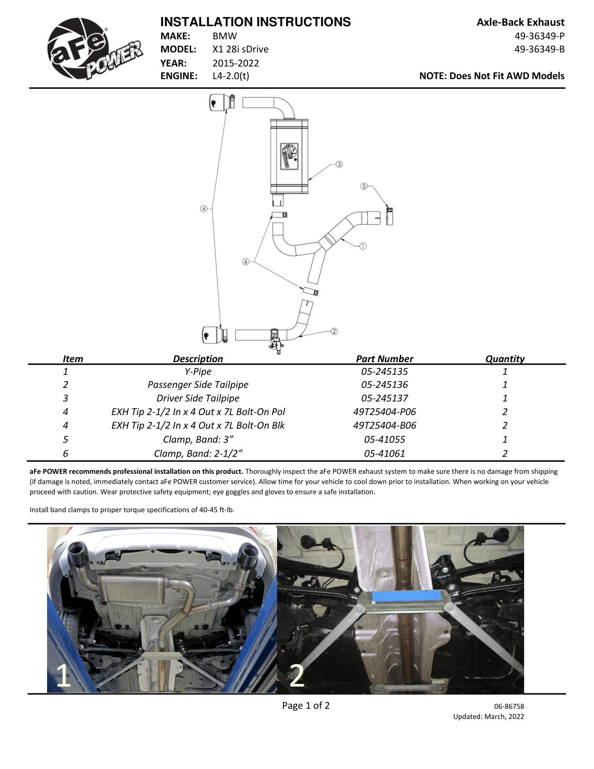aFe MACH Force-Xp 3-2.1/2in SS Axle-Back Exhaust | BMW X1 F48 2.0L Turbo (15-21) (49-36349-P)